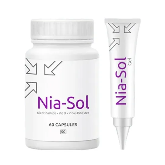 Lamelle Nia-Sol Capsules & Gel, a comprehensive solution tailored for women in their prime, addressing the effects of aging and sun damage.